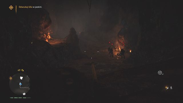 W miejscu pokazanym na screenie omiń czwórkę wrogów wspinając się na półkę skalną z lewej strony - Ziemia Udam | Opis przejścia | Far Cry Primal - Far Cry Primal - poradnik do gry