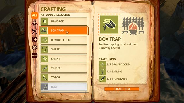 Postępuj analogicznie jak w przypadki sideł - Jak zbudować pułapkę na króliki? | Crafting | The Flame in the Flood - The Flame in the Flood - poradnik do gry