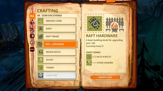 Aby wytworzyć przedmiot z poziomu ekwipunku, przejdź do zakładki Crafting (Wytwarzanie), a następnie wybierz dobro, które chcesz wykonać - Jak wykonywać przedmioty? | Crafting | The Flame in the Flood - The Flame in the Flood - poradnik do gry
