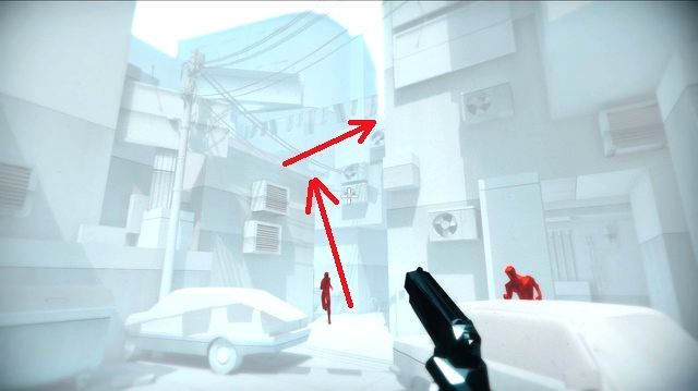 Używając śmietników dostań się na dach, skąd udasz się na krawędź mapy - Terminale komuputerowe | Sekrety SUPERHOT - SUPERHOT - poradnik do gry