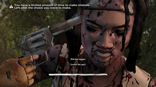 Pierwszy wybór znajdziesz w pierwszym rozdziale tego epizodu - Ważne wybory | Epizod 1 - In Too Deep - The Walking Dead: Michonne - poradnik do gry