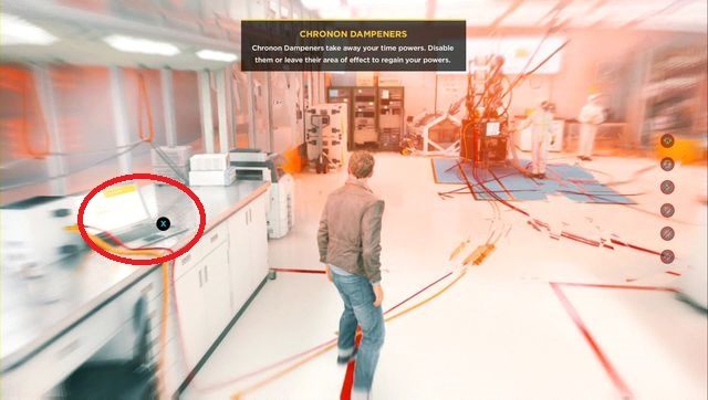 Zakłócacze pola (Chronon Dampeners) działają w ten sposób, że powodują na danym obszarze wyłączenie twoich mocy kontroli czasu - Akt III - Research Facility | Opis przejścia Quantum Break - Quantum Break - poradnik do gry