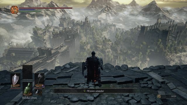 Gdy go pokonasz podejdź do krawędzi i zatnij sztandar (screen, interakcja), a zostaniesz przeniesiony do Osady Nieumarłych - Wysoka Ściana Lothric - od ogniska Wieża na ścianie | Opis przejścia - Dark Souls III - opis przejścia i sekrety