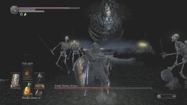 Przed kościotrupami uciekaj, w nadziei, że boss szybko wykona zamach ręką i zabije własnych sługusów. - Wielki Władca Wolnir | Bossowie w Dark Souls 3 - Dark Souls III - opis przejścia i sekrety