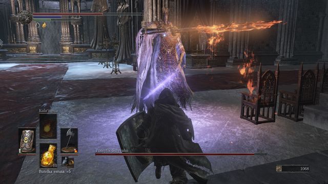 Dwa miecze i dwa różne typy obrażeń - ogień i mrok. - Pontyfik Sulyvahn | Bossowie w Dark Souls 3 - Dark Souls III - opis przejścia i sekrety