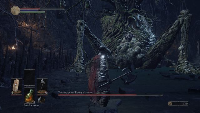 Po spadnięciu na dół nadal skup się na pęcherzach pokrywających ciało bossa. - Toczony przez klątwę drzewiec | Bossowie w Dark Souls 3 - Dark Souls III - opis przejścia i sekrety