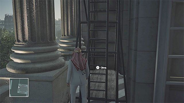 Użycie drabiny to jeden ze sposobów na dotarcie na poziom 3 bez przeszukania - Hitman: Infiltracja pałacu, Paryż - The Showstopper | Solucja - Hitman - poradnik do gry