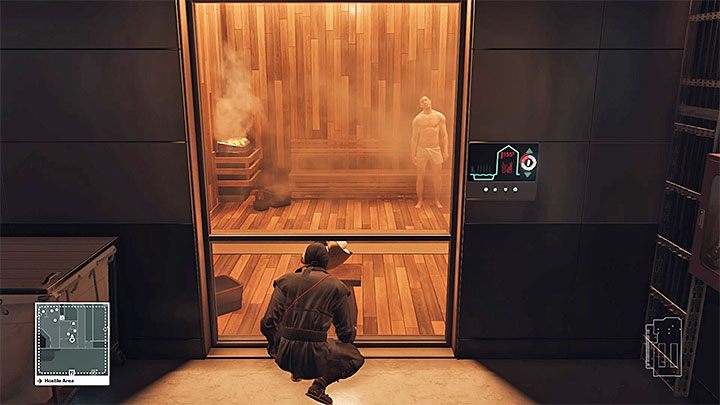 Użyj panelu w saunie i poczekaj na przybycie Yuki Yamazaki - Zamordowanie obu celów bez zmiany przebrania | Hokkaido - Situs Inversus - Hitman - poradnik do gry