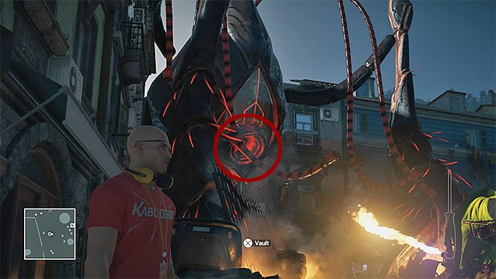 Jeżeli wszystko wykonałeś zgodnie z planem, to Dino Bosco zostanie katapultowany w stronę zębów robota-potwora (powyższy obrazek) i śmiertelnie go one potną - Hitman: Zamordowanie Dino Bosco, Sapienza - Ikona | Solucja - Hitman - poradnik do gry