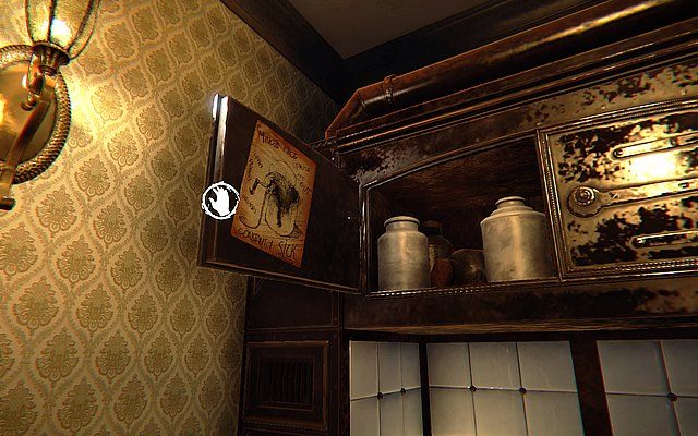 Otwórz półkę obok okapu - znajdziesz tam kolejny rysunek gryzonia - Krok 1 - Płótno | Opis przejścia Layers of Fear - Layers of Fear - poradnik do gry