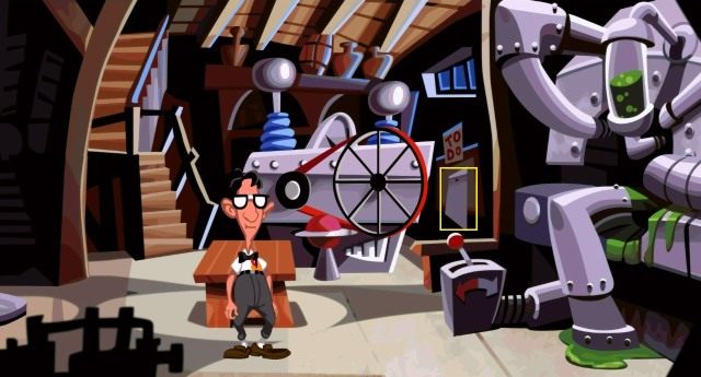 Po wyjściu z kapsuły skieruj się w prawo i poczekaj na wyjście doktora - Zdobądź plany super-baterii i oddaj je Red Edisonowi | Opis przejścia - Day of the Tentacle: Remastered - poradnik do gry