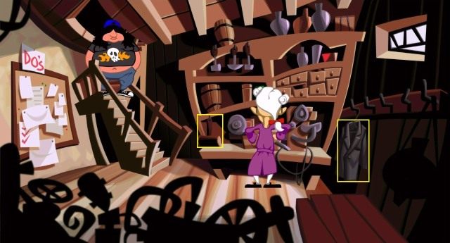 Podejdź do znajomego starego zegara (grandfather clock) - Zdobądź plany super-baterii i oddaj je Red Edisonowi | Opis przejścia - Day of the Tentacle: Remastered - poradnik do gry