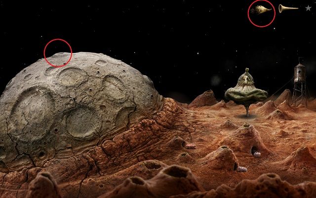 Po lądowaniu na Planecie Wulkanów zobaczysz powyższy widok - Uruchom Windę | Planeta Wulkanów Samorost 3 - Samorost 3 - poradnik do gry