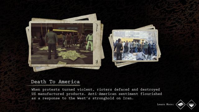 Po zrobieniu zdjęcia ludziom pod żółtym busem, otrzymamy wpis: Death to America. - Rozdziały 10-19 | Stories 1979 Revolution - 1979 Revolution - poradnik do gry
