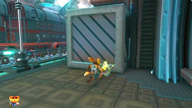 Wdrap się po tym pudle by dostać się do Złotej Śrubki. - Ratchet & Clank: Planeta Kerwan - solucja, opis przejścia, wszystkie zadania - Ratchet & Clank - poradnik do gry
