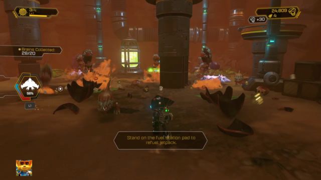 Na drugim końcu jaskini znajdziesz dwa dodatkowe mózgi. - Ratchet & Clank: Planeta Gaspar - solucja, opis przejścia, wszystkie zadania - Ratchet & Clank - poradnik do gry