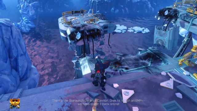 Zeskocz na dół, a następnie przeskocz na twardy grunt. - Ratchet & Clank: Planeta Batalia - solucja, opis przejścia, wszystkie zadania - Ratchet & Clank - poradnik do gry