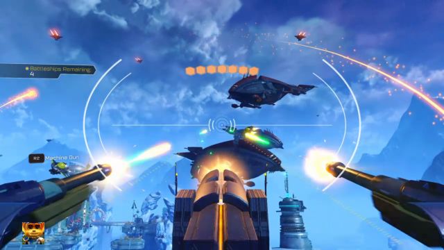 Niszcz mniejsze statki by naładować działo... - Ratchet & Clank: Planeta Batalia - solucja, opis przejścia, wszystkie zadania - Ratchet & Clank - poradnik do gry