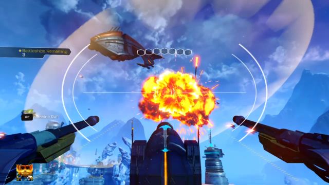 ...a następnie wykorzystaj je, by zestrzelić okręty wojenne wroga. - Ratchet & Clank: Planeta Batalia - solucja, opis przejścia, wszystkie zadania - Ratchet & Clank - poradnik do gry