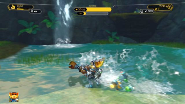 Złoże Raritarium znajduje się na półce skalnej, na prawo od niewielkiego wodospadu. - Ratchet & Clank: Planeta Pokitaru - solucja, opis przejścia, wszystkie zadania - Ratchet & Clank - poradnik do gry
