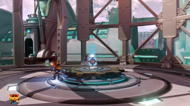 Wykorzystaj mechanizm, by obrócić budynek. - Ratchet & Clank: Planeta Kalebo 3 - solucja, opis przejścia, wszystkie zadania - Ratchet & Clank - poradnik do gry