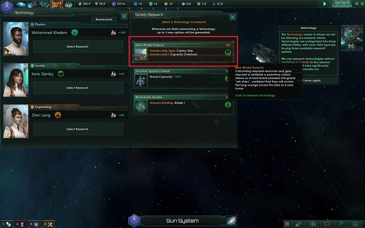 Po kliknięciu w odpowiedni przycisk pojawi się dodatkowy panel - Tworzenie fundamentów imperium | Dobry start w Stellaris - Stellaris - poradnik do gry