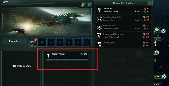 Jeśli zdecydujesz się na budowę okrętu zostanie on wrzucony w kolejkę warsztatu - Zajmowanie układów i kolonizacja planet | Dobry start w Stellaris - Stellaris - poradnik do gry