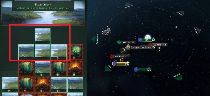 Zostaniesz przeniesiony na panel nowej planety w ramach którego musisz umieścić swoją kolonię na jednym z wolnych sektorów - Zajmowanie układów i kolonizacja planet | Dobry start w Stellaris - Stellaris - poradnik do gry