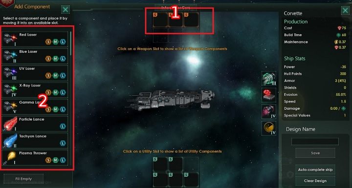 Wybór slotu daje ci możliwość osadzenia na okręcie wybranego przez ciebie wyposażenia - Projektant okrętów | Flota w Stellaris - Stellaris - poradnik do gry
