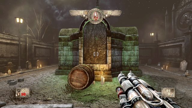 Umieść beczkę przy zniszczonej płycie kaplicy. - Rozdział 1 | Opis przejścia Painkiller Hell and Damnation - Painkiller Hell & Damnation - poradnik do gry