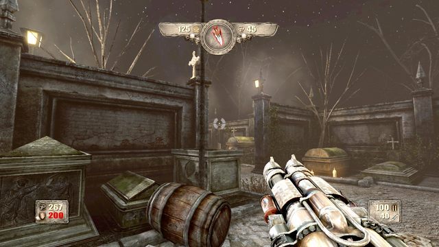 Wysadź beczkę przy latarni i wespnij się na murek. - Rozdział 1 | Opis przejścia Painkiller Hell and Damnation - Painkiller Hell & Damnation - poradnik do gry