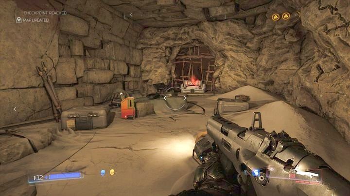 Po przejściu przez drzwi wymagające niebieskiej czaszki, skręć w prawo - Sanktuarium Kadingir | Sekrety | Doom - Doom - poradnik do gry