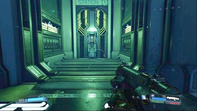 Drzwi na samym dole zaprowadzą cie do pomieszczenia z pierwszym wyłącznikiem - Centrum przetwarzania VEGI | Opis przejścia | Doom - Doom - poradnik do gry