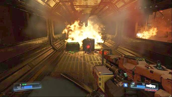 Idąc dalej prosto zobaczysz w dole zniszczony korytarz - Obiekt Argentu (zniszczony) | Sekrety | Doom - Doom - poradnik do gry