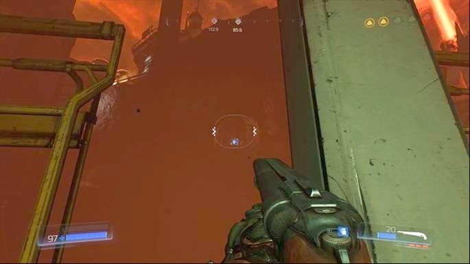 Po zaliczeniu pierwszego Wyzwania Runy odwróć się i trzymaj lewej krawędzi skały - Obiekt Argentu (zniszczony) | Sekrety | Doom - Doom - poradnik do gry