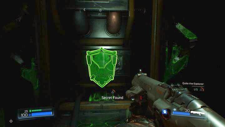 Idąc wąskim tunelem odkryjesz pierwszy sekret, czyli dodatkowy pancerz [2] - Dział Zasobów | Opis przejścia | Doom - Doom - poradnik do gry