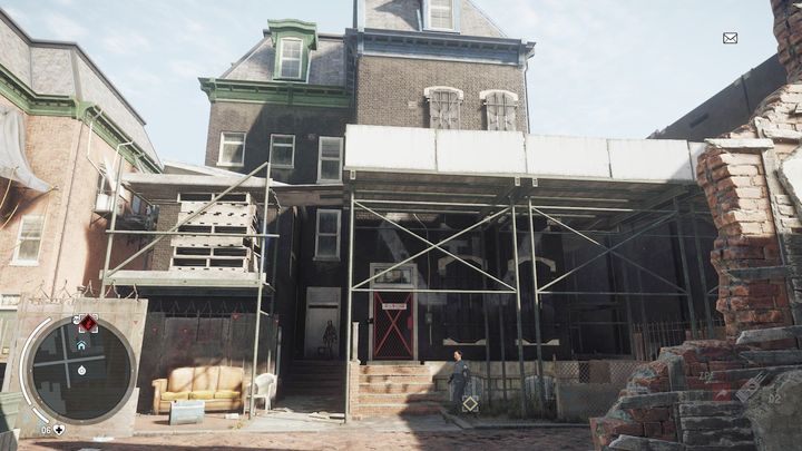 Po przybyciu na miejsce udaj się na tyły budynku by znaleźć się w miejscu pokazanym na obrazku - Żółta strefa Ashgate | Punkty kluczowe - Homefront: The Revolution - poradnik do gry