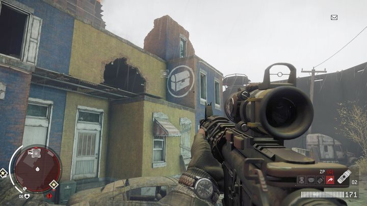 Pierwszy magazyn znajdziesz w miejscu pokazanym na obrazku - Czerwona strefa Stare Miasto | Magazyny i zlecenia - Homefront: The Revolution - poradnik do gry