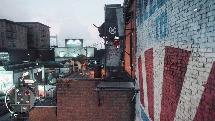 Po wejściu na górę musisz przeskoczyć na drugi budynek w miejscu pokazanym na obrazku - Żółta strefa Earlstone | Punkty kluczowe - Homefront: The Revolution - poradnik do gry