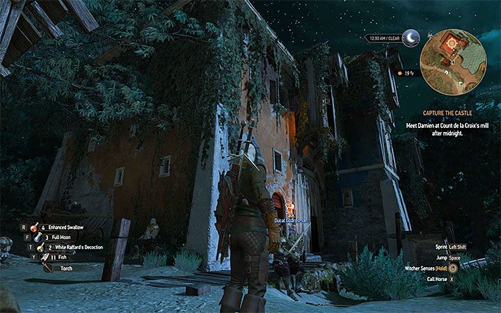 Młyn gdzie po zmroku Geralt musi spotkać się z Damienem i jego ludźmi - Szturm na Dun Tynne | Główne zadania | Solucja Wiedźmin Krew i Wino - Wiedźmin 3: Krew i wino - poradnik do gry