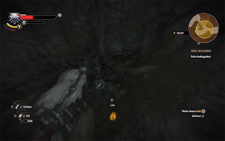 Mikstura Jaskółka (Swallow) znajduje się niedaleko miejsca, w którym wylądował Geralt - pokazuje ją powyższy obrazek - Między światami - quest spotkania z Ukrytym | Główne zadania Wiedźmin - Wiedźmin 3: Krew i wino - poradnik do gry