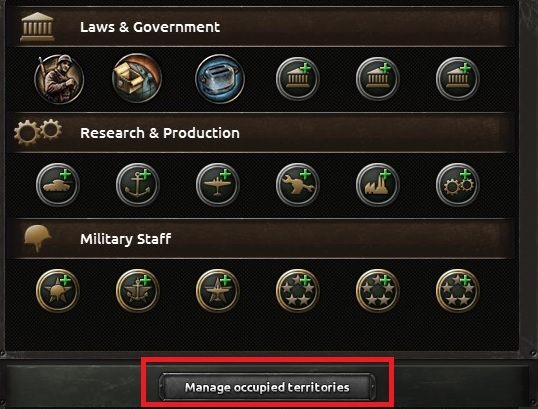 Na powyższym obrazku możesz zauważyć dalszą część panelu odnoszącego się do decyzji politycznych - Interfejs | Podstawy Hearts of Iron IV - Hearts of Iron IV - poradnik do gry