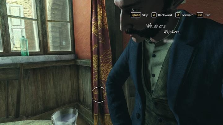 Dokonaj szybkiej analizy postaci siedzącej przy oknie - Wizyta w knajpie i śledzenie zagadkowej postaci | Ofiarna opowieść - Sherlock Holmes: The Devils Daughter - poradnik do gry