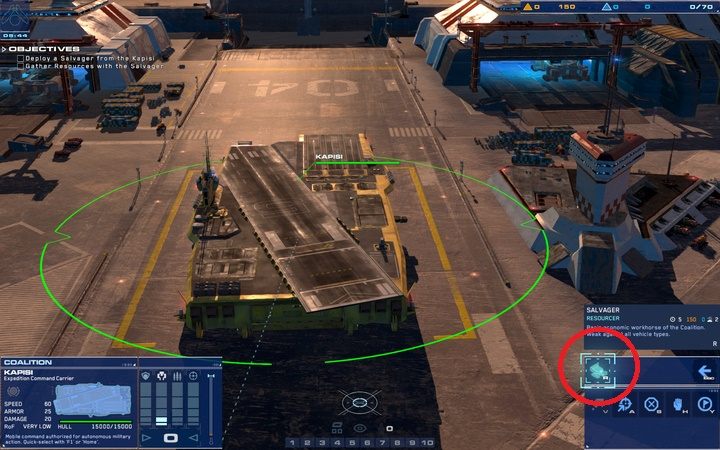 Z dolnego prawego menu Carriera możesz wybrać jednostki do budowy, określając ich kategorię i kolejno wyznaczając konkretne jednostki. - 1 - Epsilon Base | Kampania | Homeworld Deserts of Kharak - Homeworld: Deserts of Kharak - poradnik do gry