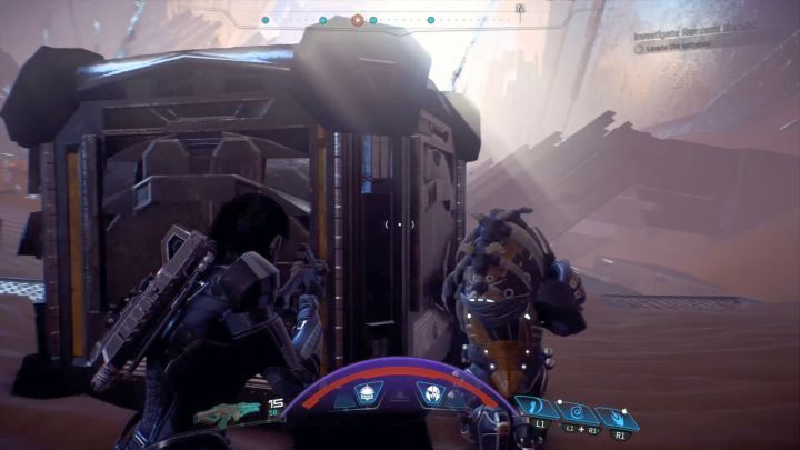 Widoczne po prawej stronie przejście, które osłoni cię przed ogniem wieżyczek Porzuconych. - Zbadaj wrak Porzuconych | Elaaden | Zadania w Helejosie w Mass Effect Andromeda - Mass Effect: Andromeda - poradnik do gry