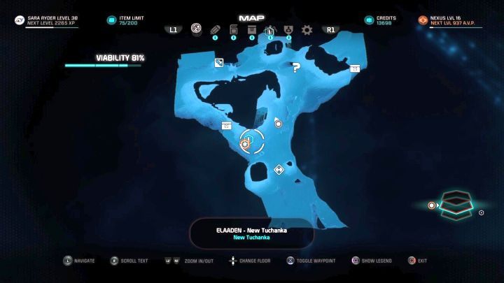 Miejsce startu zadania. - Urajtuj wyniki krogańskich badań Doktora Okeera | Elaaden | Zadania w Helejosie - Mass Effect: Andromeda - poradnik do gry