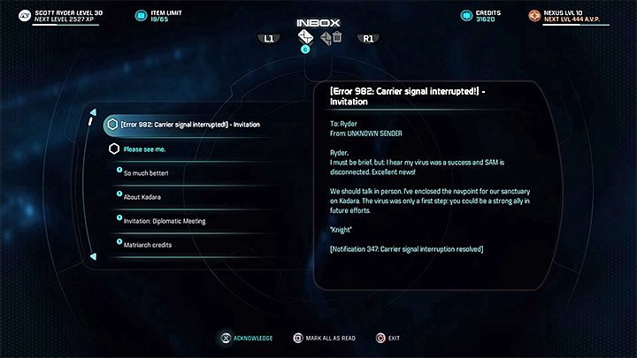 E-mail od Knight - Strażacy | Nexus | Zadania w Helejosie w Mass Effect Andromeda - Mass Effect: Andromeda - poradnik do gry