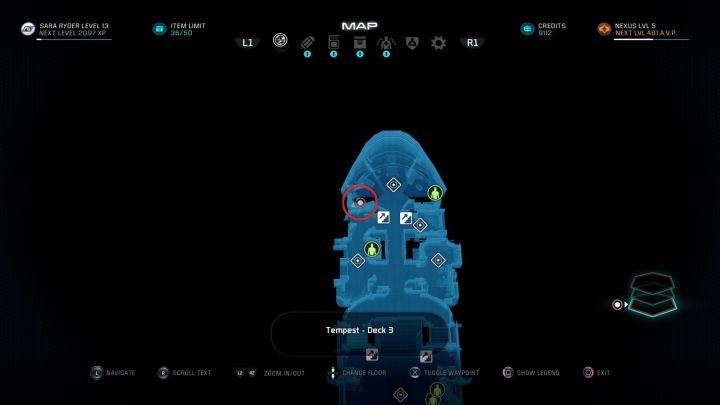 Lokalizacja Garderoby na statku Tempest. - Jak zmienić strój postaci w Mass Effect Andromeda? | FAQ - Mass Effect: Andromeda - poradnik do gry