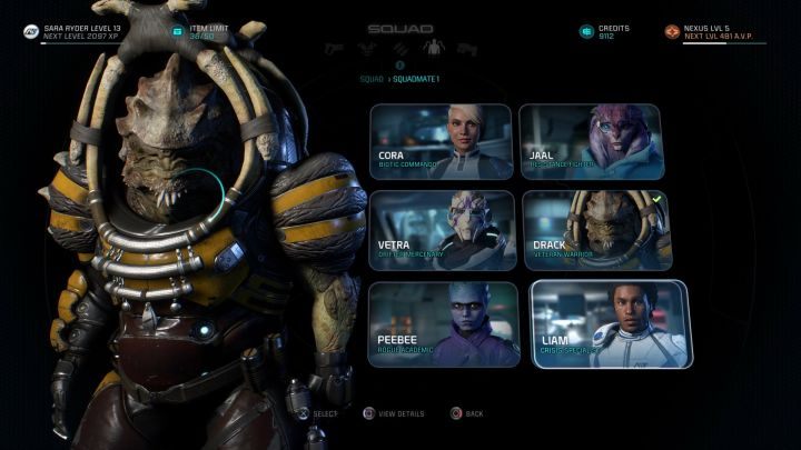 Dostępni członkowie drużyny w komplecie. - Jak zdobyć wszystkich towarzyszy w Mass Effect Andromeda? | FAQ - Mass Effect: Andromeda - poradnik do gry