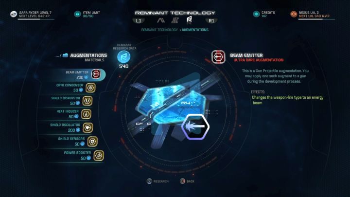 Zdobyte dane badawcze przeznaczyć można na nowe bronie, elementy pancerza i wzmocnienia. - Skąd pozyskiwać dane badawcze w Mass Effect Andromeda? | FAQ - Mass Effect: Andromeda - poradnik do gry